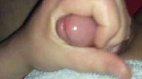 chubby boy get slow cumshot from uncut small cock very close