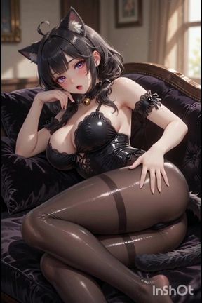 Cute neko cats girl anime maid