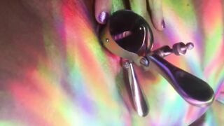 Rainbow Light Anal Glow Plug and Medical Speculum Natural Bushy Snatch Play