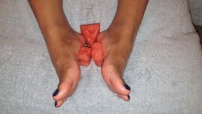 Foot Play with juicy Watermelon