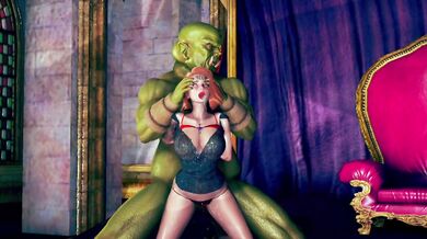 beautiful girls enjoy to gangbang with the huge monsters.