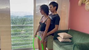 Latino brother helps his busty step sis with her aerobics and ends up fucking her hard and profound