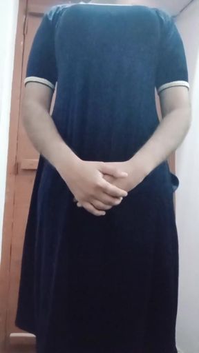 Indian Gay Crossdresser Gaurisissy Feeling Horny in Blue Salwar Kurta