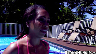 Natural tits babe Katt Garcia anal drilled hardcore by pool