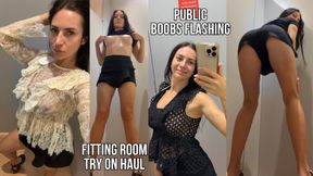 Tops Try On in a Changing Room, Big Boobs Flashing 4K