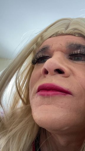 Amateur Crossdresser in Stocking Heels Skirt Seduces Husband to Her Room Gives Blowjob, but Hubby Keeps Talking About MILF Wild