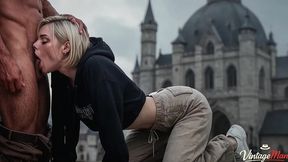 a gorgeous tourist loves castles and an old man s dick inside her [ai]