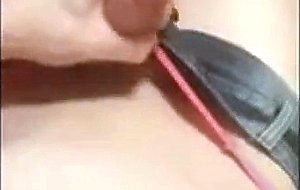 Stroking in tight jeans shorts