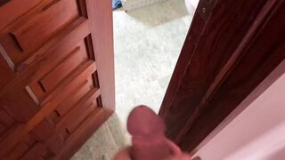 I masturbate me until cum watching my stepsister taking a shower. Then I piss on her hooters!!