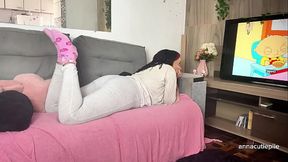 Chubby Girl Farting in Pajamas While Watching TV Voyeur