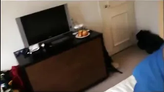Amateur twink gives blowjob and takes cum in mouth and on window