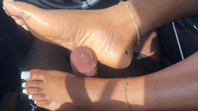 Car footjob session with BBC