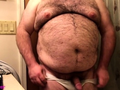 Fat Bear Strokes Clitty and Plays with Belly and Breasts