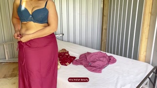 HIRA'S FANTASY: Wearing Red Saree, Blue Lingerie...Naughty Solo Dressing Show!