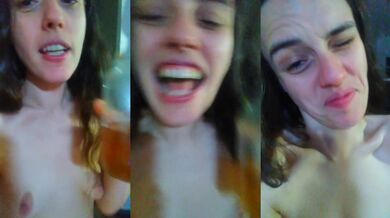 Brunette witch sips herb tea while glazed in garden advice crazy white girl hippie housewife