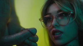 Zelex sex doll gets a load on her glasses and tits