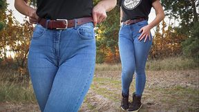 Stepsis Teases Cameltoe Pussy In Blue Jeans Outdoors 4K