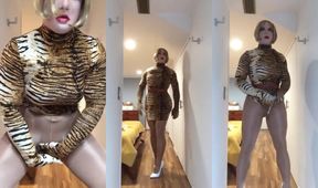 Thyra the Tigress ruined by crossdress feminization with pantyhose and high heels