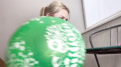 Busty Blonde balloons play
