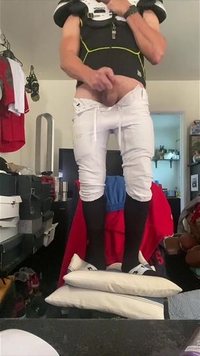 Football Athlete Dilf Jockdad87 Is Super Horny in His Pads, Pants and Socks on Cam