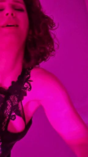 Gorgeous Goth T-girl Fucked Hard in Pink-light with Cumswallowing