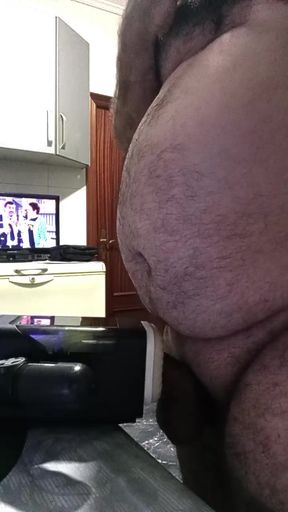 Handsome Mature Chubby with Big Fat Cock Fucking My Sex Machine Until I Cum Inside