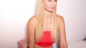 Sexy Blonde in Red Masturbation with Vibrator