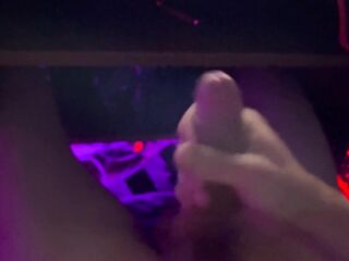 Jerking off under neon lights and having a valuable orgasm