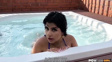Colombian Step Sis Gets Stuffed In Jacuzzi Before Choking On Big Dick