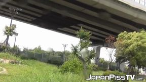 POV: Japanese chicks pee outdoors in skimpy lingerie