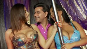 Fucked in Crowd Scene-2 Threesome with Two Brunettes with Big Tits End up Sharing the Cumshot in Their Mouths