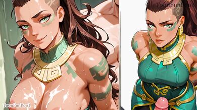 Big tits Illaoi gets a sloppy blowjob in League hentai