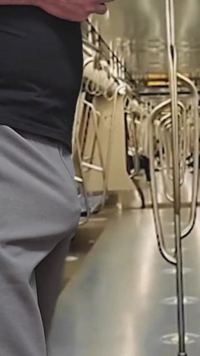 Almost Seen by Subway Passengers When She Touch Stranger's Dick Through Pants