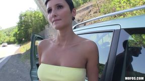 Car Trouble with pretty brunette Gabrielle Gucci - babe trades body for help