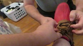 I make my slave smell my stinky rubber garden boots