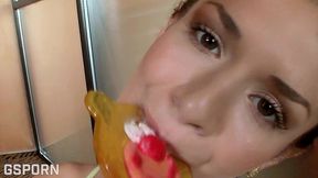 busty brunette teen with sweet candy and wet pussy want hard cock