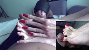 Toes play with foreskin with cumming using vibrator HD