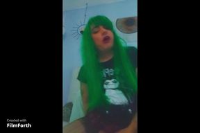 tatoo punk girl, plays with her cock until the cum comes