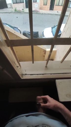 Morning jerk off in the window