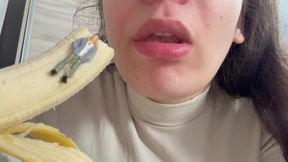 Giantess Stepmom Eats a Banana but Sees