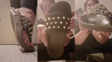 Milf slippers sprout wings while she worships her fat feet