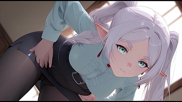 Frieren came to her boss to ask for a raise. Frieren has sex with her boss. Frieren hentai cosplay (AI-generated)