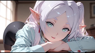 Frieren came to her boss to ask for a raise. Frieren has sex with her boss. Frieren hentai cosplay (AI-generated)