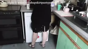 British Wife showing her panties and pussy in her kitchen