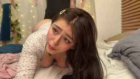 Stepdad couldn't help himself being in bed with a hot, nice butted teen and fucked her POV