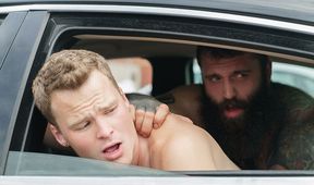 Muscled stepfather sexy screw in the backseat wit his stepson