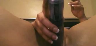 Using quite huge dark purple dildo lusty amateur lady masturbated