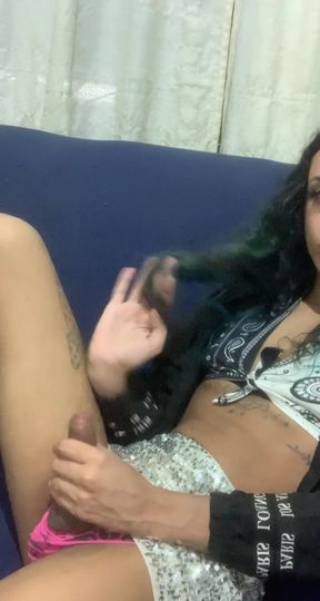 Sweet trans girl excited masturbating big cock