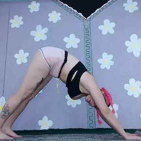 Cute MILF does YOGA in short shorts Nip slip