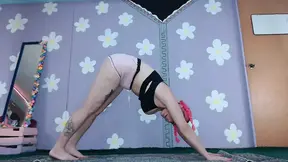 Cute MILF does YOGA in short shorts Nip slip